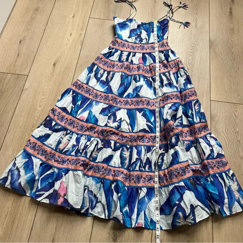 FARM Rio Off White Blue Foliage Midi Dress Size XS - Picture 11 of 16